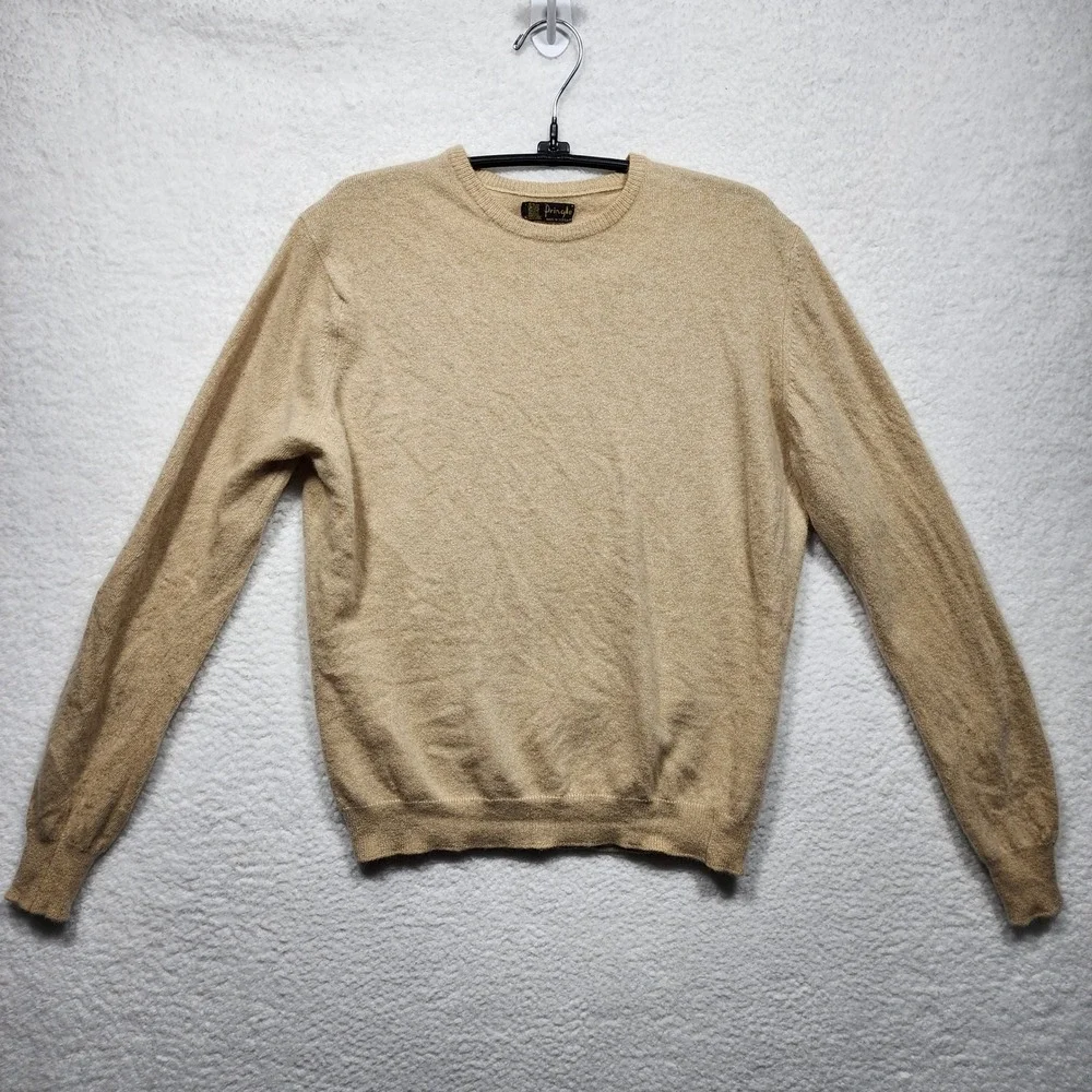 Vintage Pringle of Scotland 100% Cashmere Crewneck Sweater Tan Beige Size 42 - Picture 1 of 7